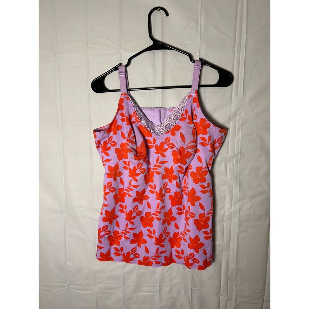Ruby Ribbon Diva Lace Cami Shapewear Tank Top Size 42 Purple Red Floral